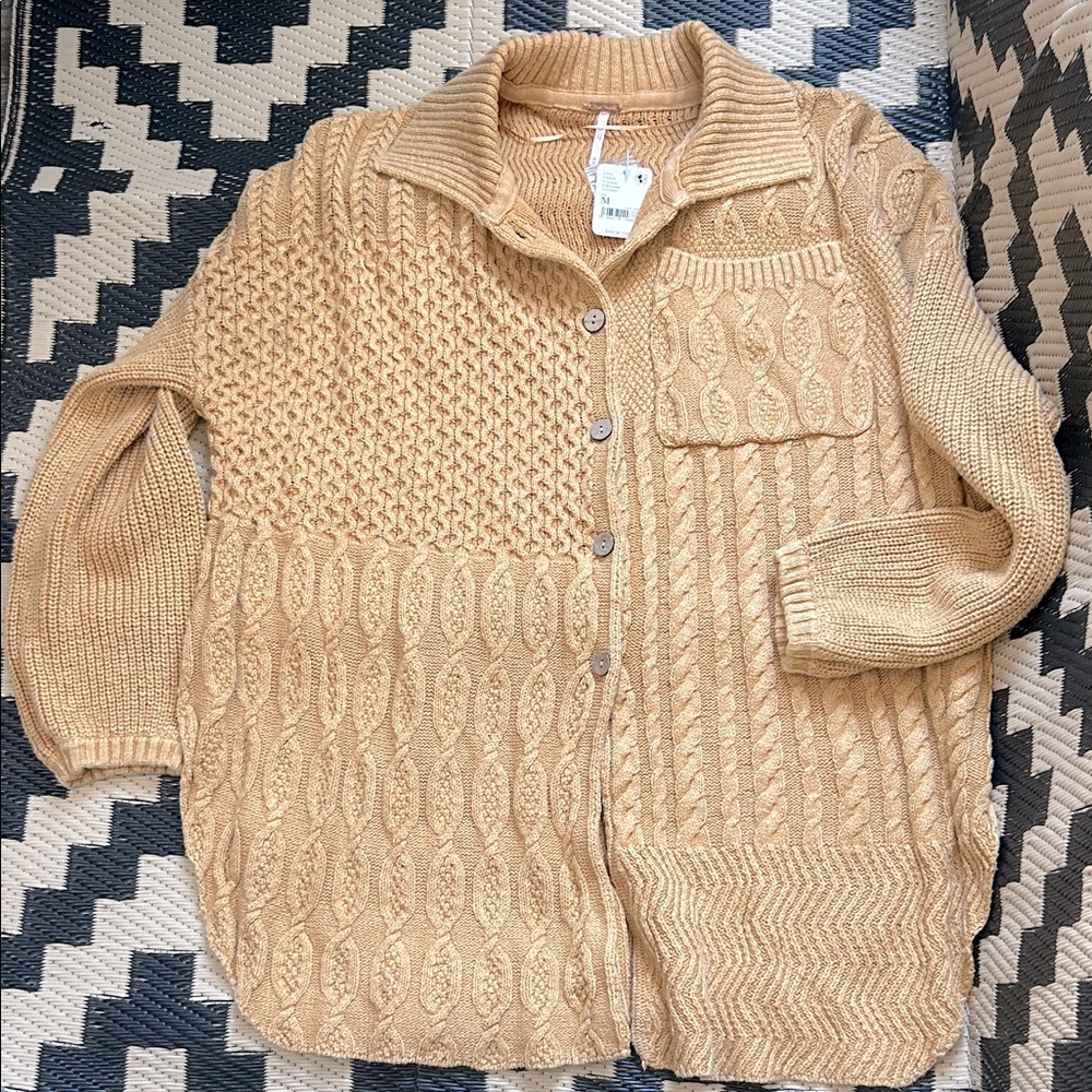 NWT Free People Muted Gold Textured Cardigan